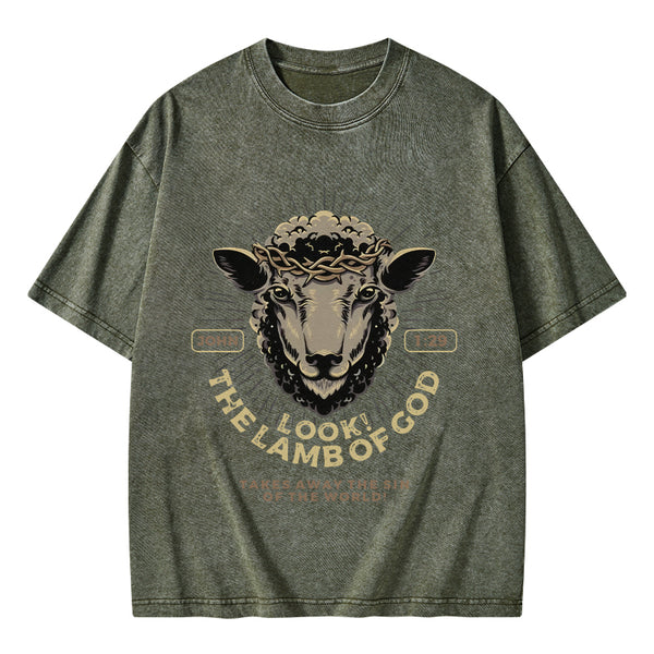 GC-WTSA1653 Look! The Lamb Of God Christian Washed T-Shirt