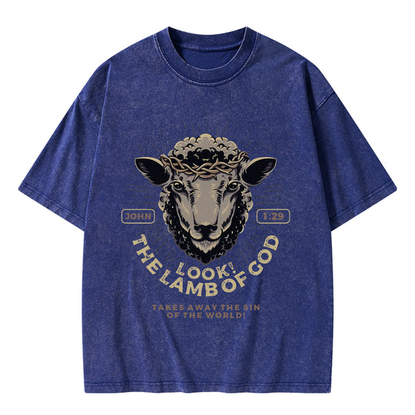 GC-WTSA1653 Look! The Lamb Of God Christian Washed T-Shirt
