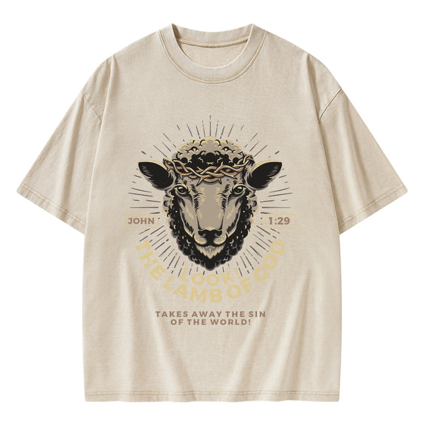 GC-WTSA1653 Look! The Lamb Of God Christian Washed T-Shirt
