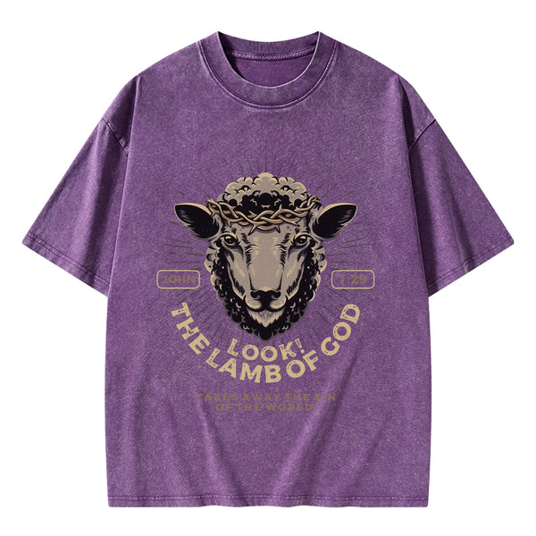 GC-WTSA1653 Look! The Lamb Of God Christian Washed T-Shirt