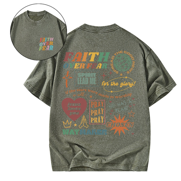 GC-WTSA1669 Faith Over Fear Christian Washed T-Shirt