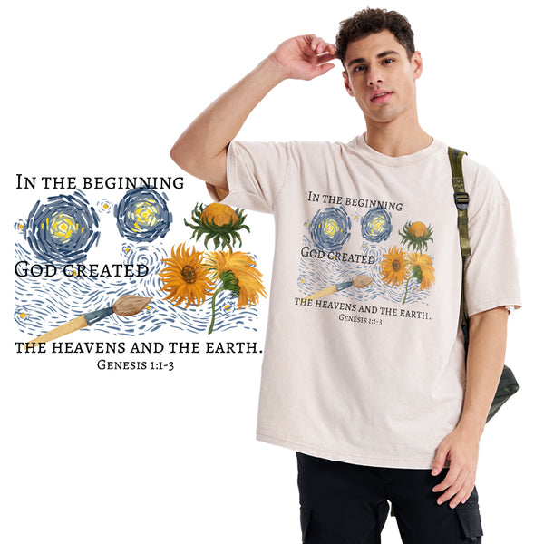 GC-WTSA1672 In The Beginning God Created Christian Washed T-Shirt