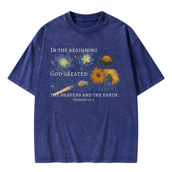 GC-WTSA1672 In The Beginning God Created Christian Washed T-Shirt
