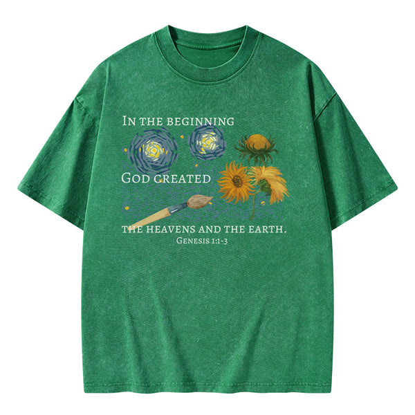 GC-WTSA1672 In The Beginning God Created Christian Washed T-Shirt