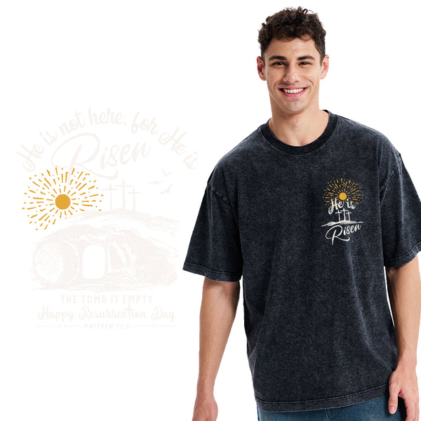 He Is Not Here He Is Risen Christian Washed T-Shirt