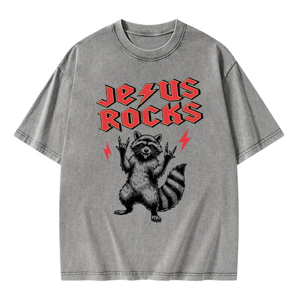 Jesus Rocks Christian Washed T-Shirt