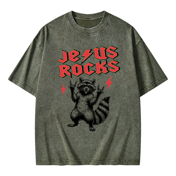 Jesus Rocks Christian Washed T-Shirt