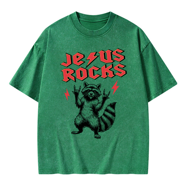 Jesus Rocks Christian Washed T-Shirt