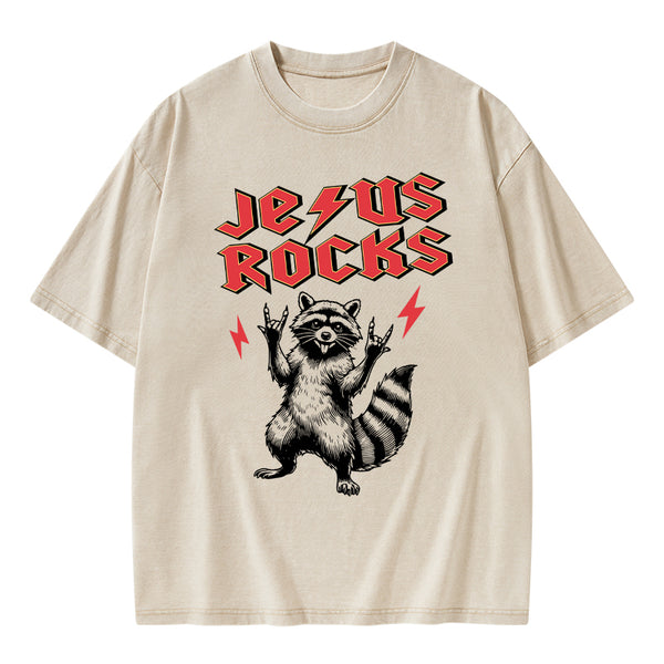 Jesus Rocks Christian Washed T-Shirt