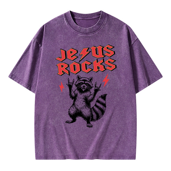 Jesus Rocks Christian Washed T-Shirt