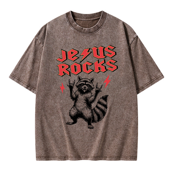 Jesus Rocks Christian Washed T-Shirt