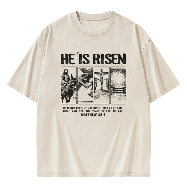 GC-WTSA1722 He Is Risen Christian Washed T-Shirt