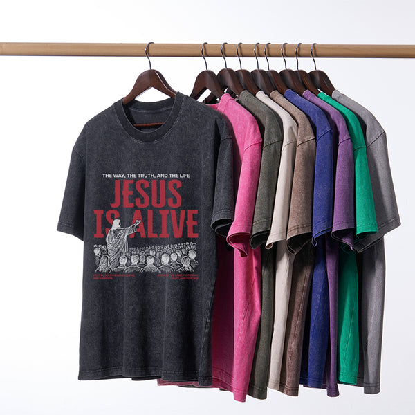 GC-WTSA1723 Jesus Is Alive Christian Washed T-Shirt
