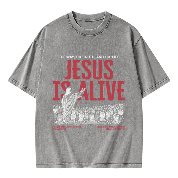 GC-WTSA1723 Jesus Is Alive Christian Washed T-Shirt