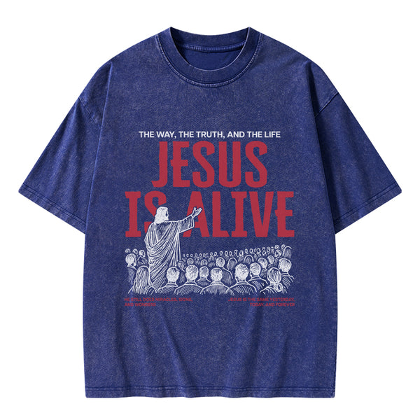 GC-WTSA1723 Jesus Is Alive Christian Washed T-Shirt
