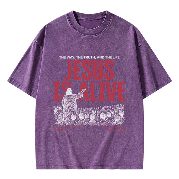 GC-WTSA1723 Jesus Is Alive Christian Washed T-Shirt