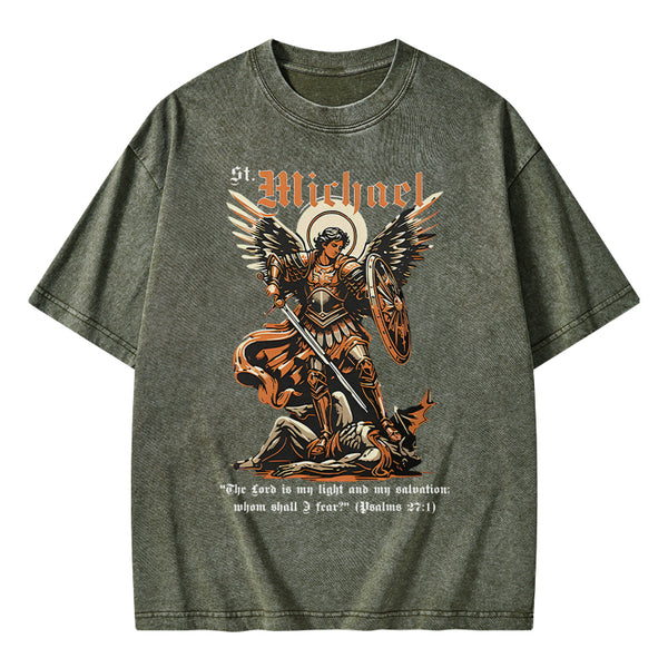 GC-WTSA1725 Saint Michael Archangel Christian Washed T-Shirt