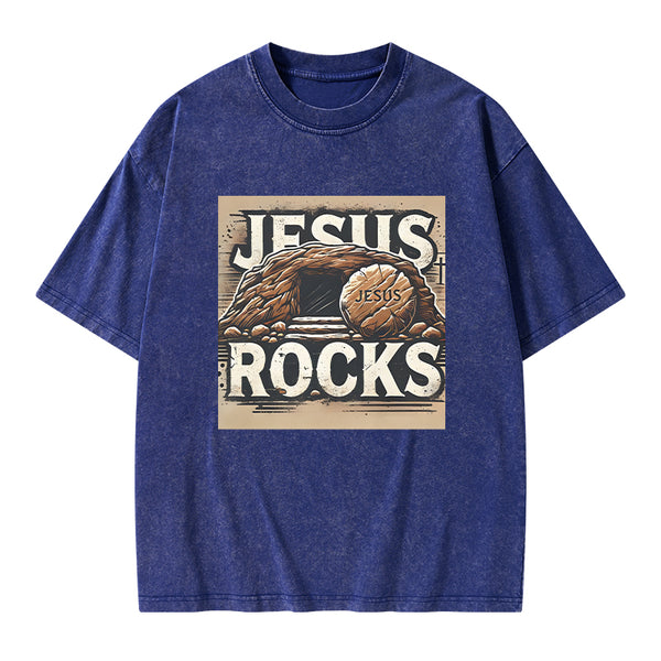Jesus Rocks Christian Washed T-Shirt