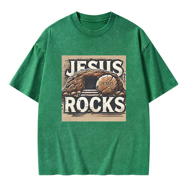 Jesus Rocks Christian Washed T-Shirt