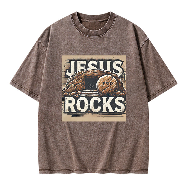 Jesus Rocks Christian Washed T-Shirt