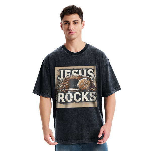 Jesus Rocks Christian Washed T-Shirt
