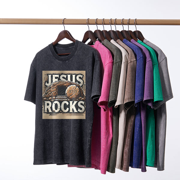 Jesus Rocks Christian Washed T-Shirt