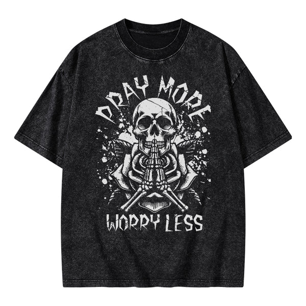 Pray More Worry Less Christian Washed T-Shirt