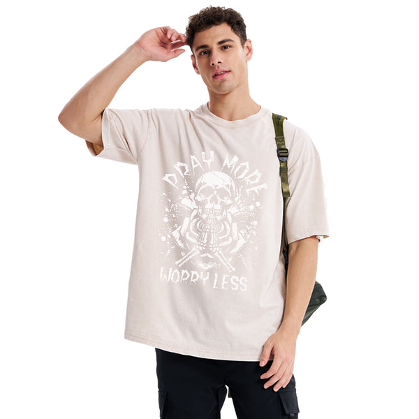 Pray More Worry Less Christian Washed T-Shirt