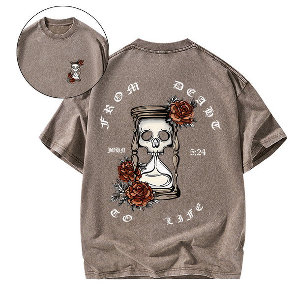 GC-WTSA1821 From Death To Life Christian Washed T-Shirt