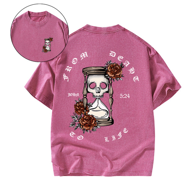 GC-WTSA1821 From Death To Life Christian Washed T-Shirt