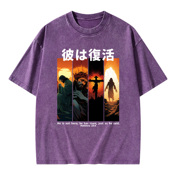 He Is Not Here He Has Risen Christian Washed T-Shirt