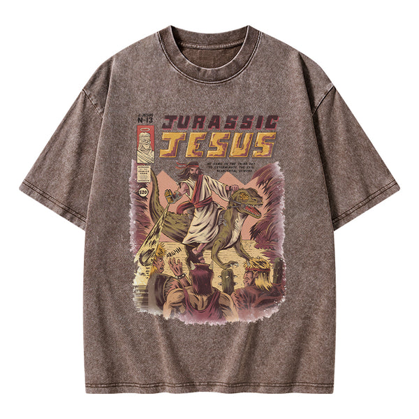 GC-WTSA1840 Jurassic Jesus Christian Washed T-Shirt