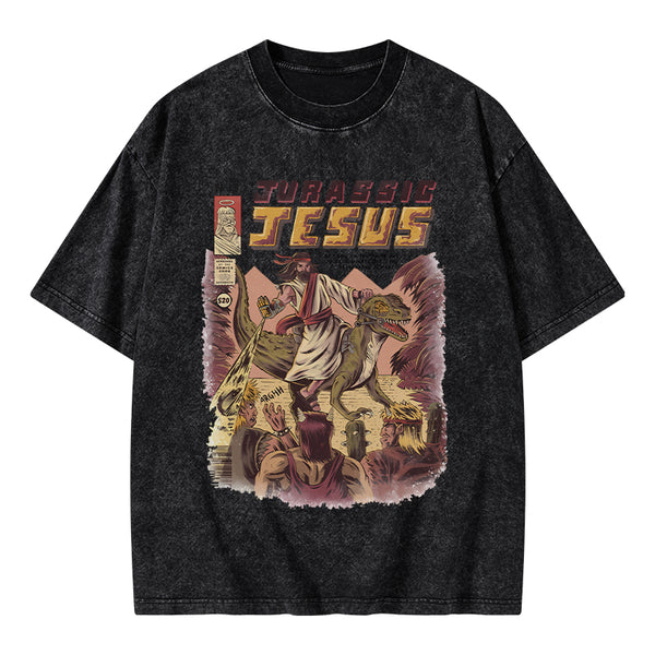 GC-WTSA1840 Jurassic Jesus Christian Washed T-Shirt
