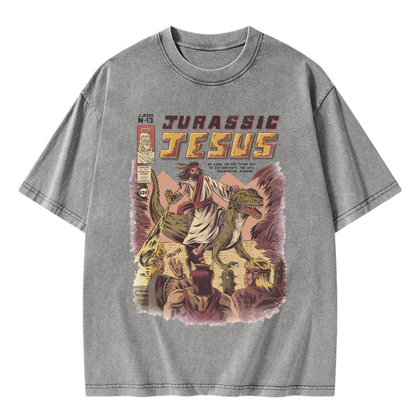 GC-WTSA1840 Jurassic Jesus Christian Washed T-Shirt