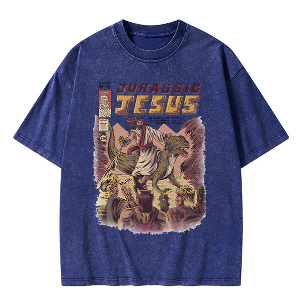 GC-WTSA1840 Jurassic Jesus Christian Washed T-Shirt