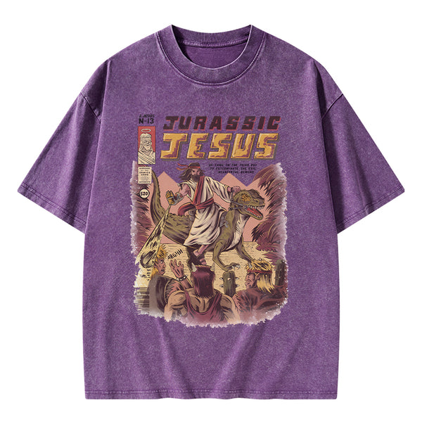GC-WTSA1840 Jurassic Jesus Christian Washed T-Shirt