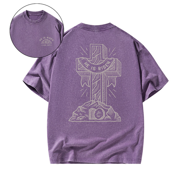 He Is Risen Christian Washed T-Shirt