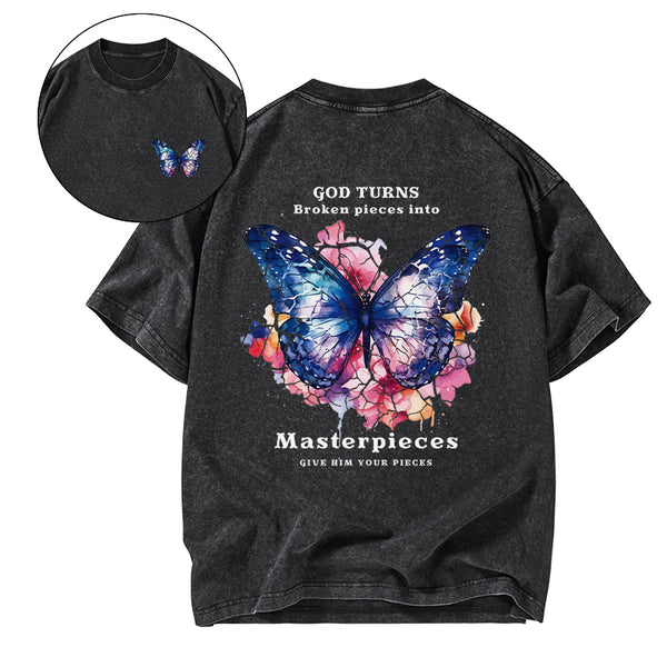 God Turns Broken Pieces Into Masterpieces Christian Washed T-Shirt