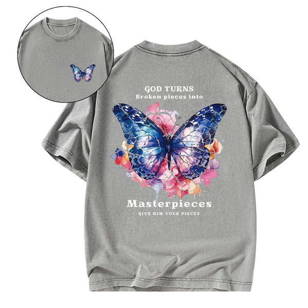 God Turns Broken Pieces Into Masterpieces Christian Washed T-Shirt