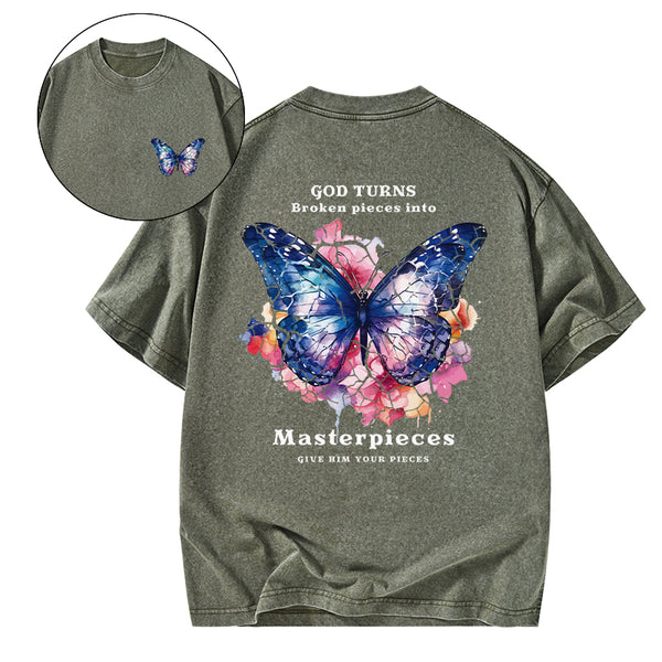 God Turns Broken Pieces Into Masterpieces Christian Washed T-Shirt