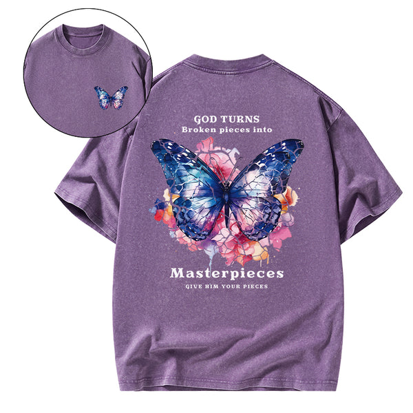 God Turns Broken Pieces Into Masterpieces Christian Washed T-Shirt