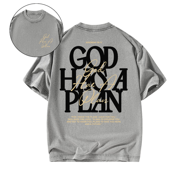 God Has A Plan Christian Washed T-Shirt