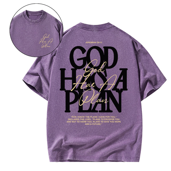 God Has A Plan Christian Washed T-Shirt