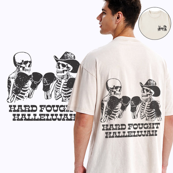 GC-WTSA1884 Hard Fought Hallelajah Christian Washed T-Shirt