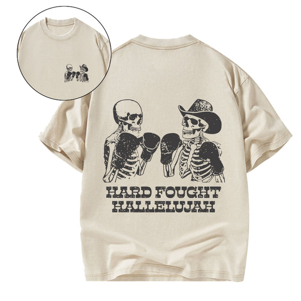 GC-WTSA1884 Hard Fought Hallelajah Christian Washed T-Shirt