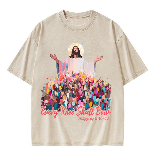 Every Knee Shall Bones Christian Washed T-Shirt
