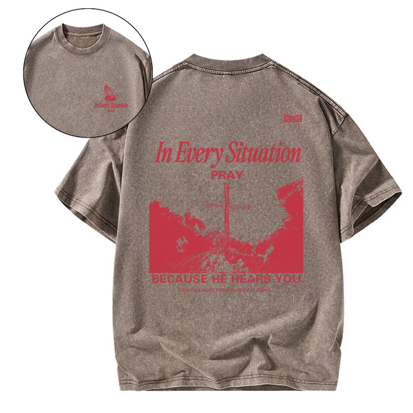 In Every Situation Pray Christian Washed T-Shirt