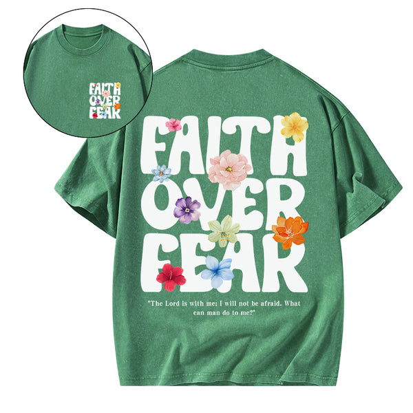 GC-WTSA1916 Faith Over Fear Christian Washed T-Shirt