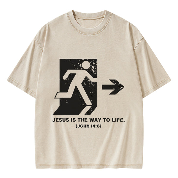 GC-WTSA1924 Jesus Is The Way To Live Christian Washed T-Shirt