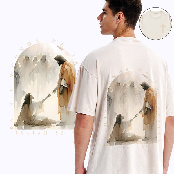 GC-WTSA1937 By His Wounds We Are Healed Christian Washed T-Shirt